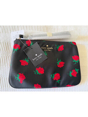 Kate Spade NWT Chelsea Rose Toss Print Wristlet Purse Wallet Floral Black Red